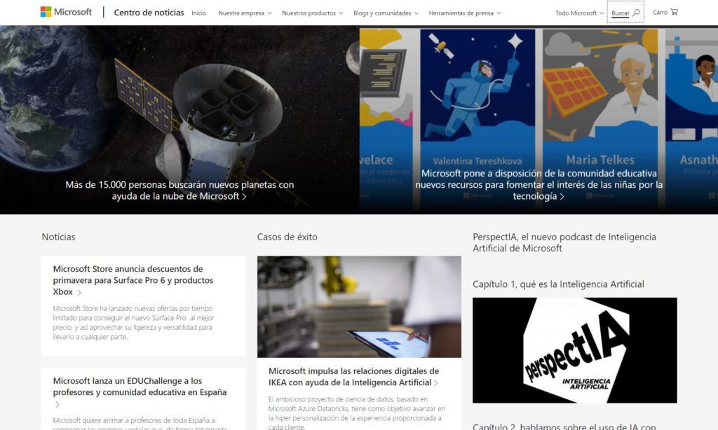 Microsoft News, página web de tipo magazine hecha con WordPress