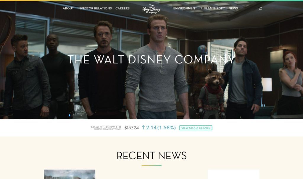 Walt Disney Company, página web de tipo corporativa